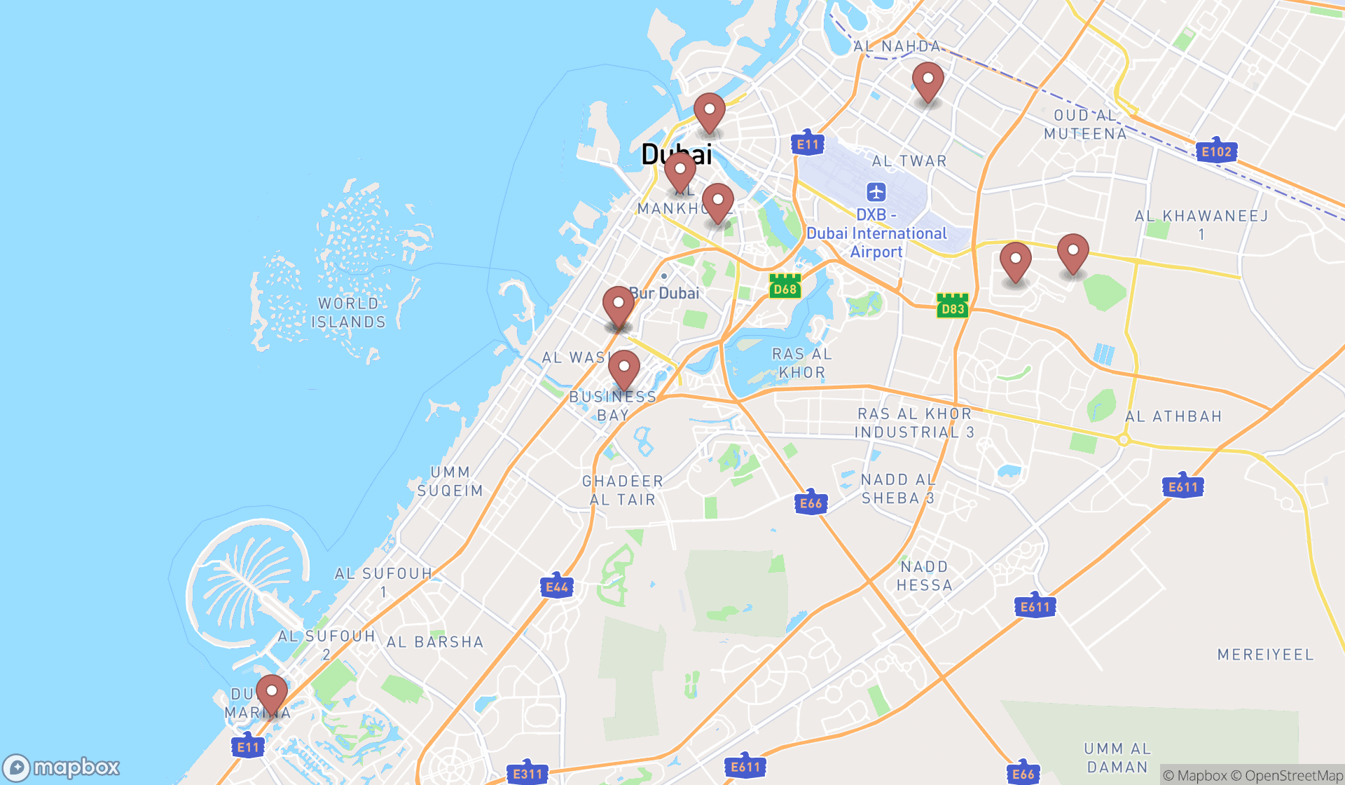 Map showing the ranked skin care products vending machines in Dubai, Dubai