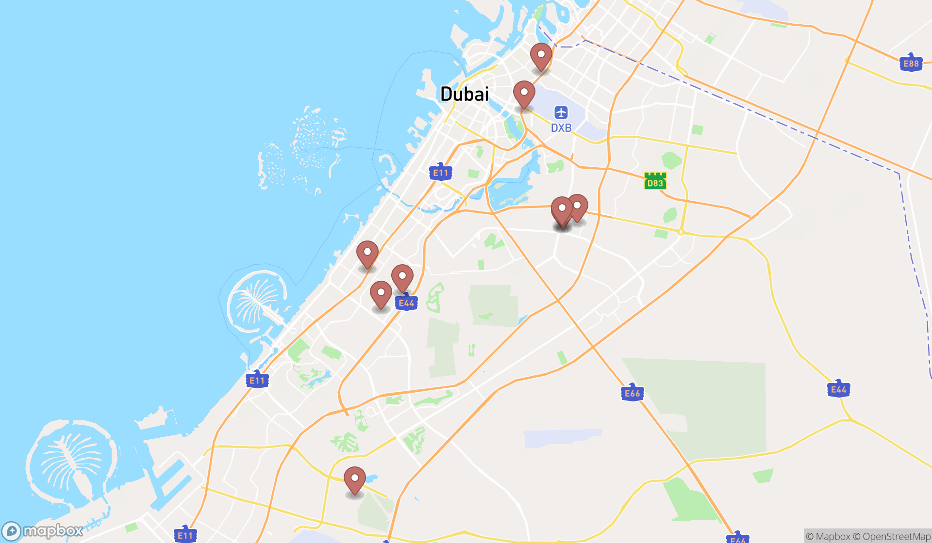 Map showing the ranked smart car dealers in Dubai, Dubai