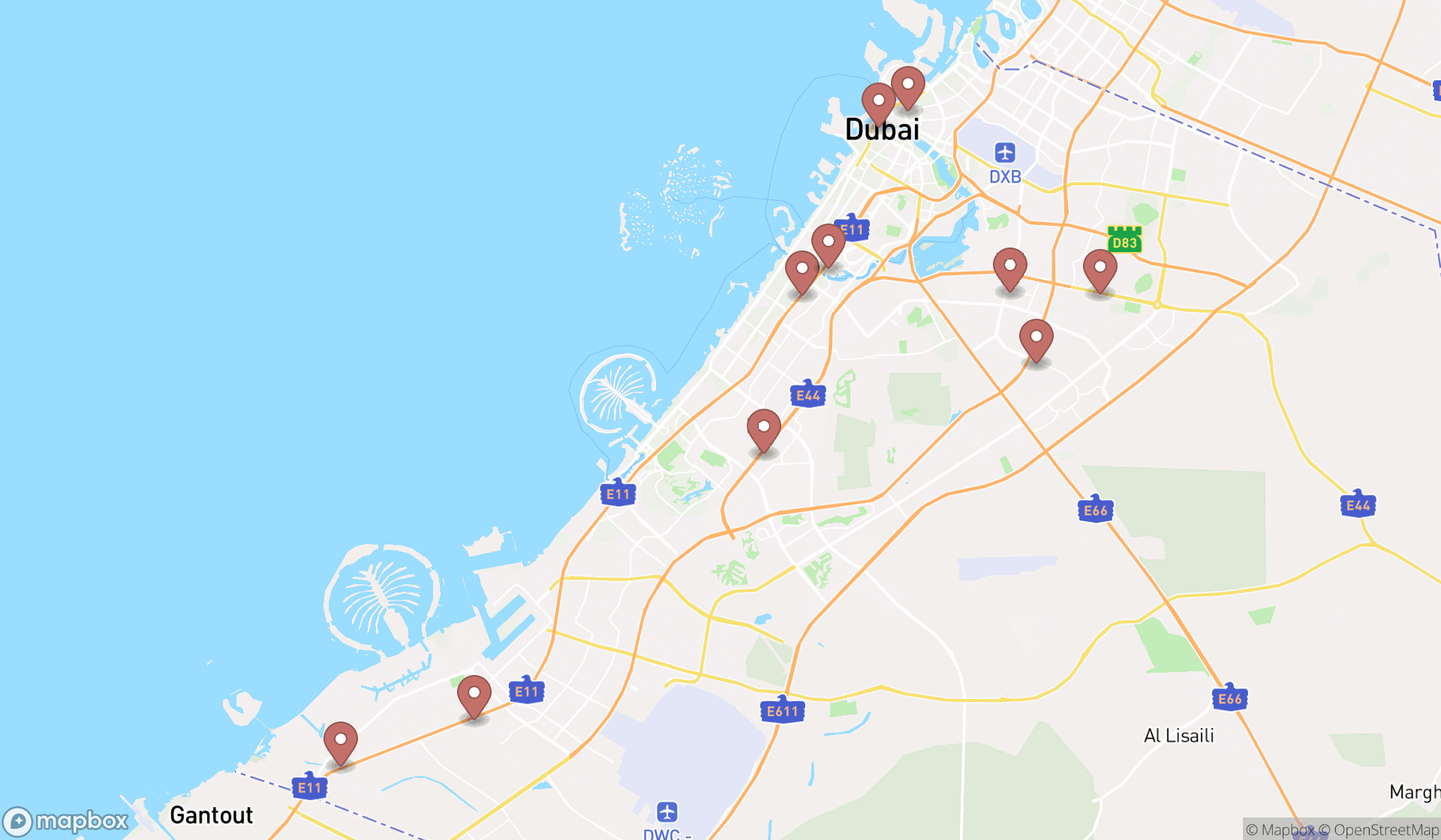 Map showing the ranked smart dealers in Dubai, Dubai
