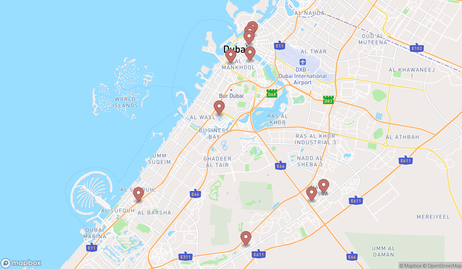Map showing the ranked smart shops in Dubai, Dubai