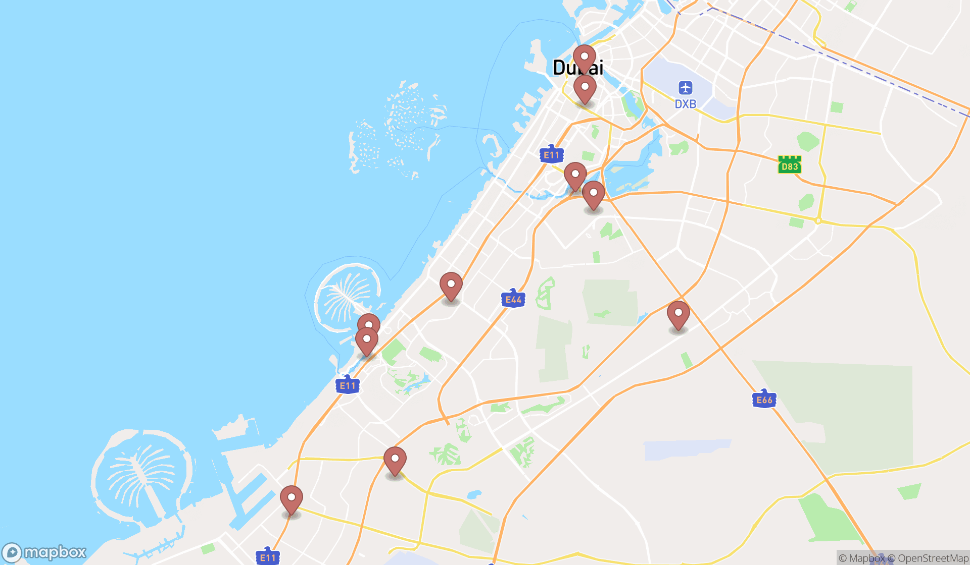Map showing the ranked smoke shops in Dubai, Dubai