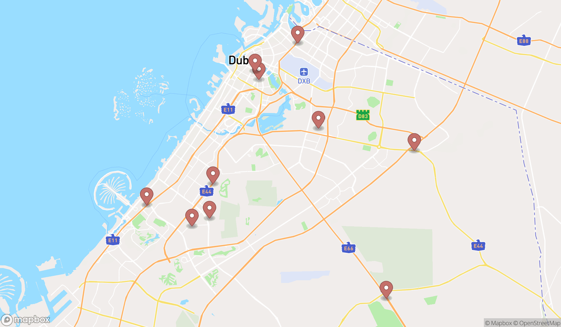 Map showing the ranked soccer clubs in Dubai, Dubai