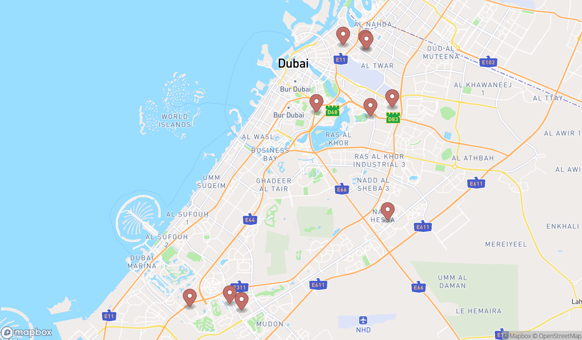 Map showing the ranked soccer practices in Dubai, Dubai