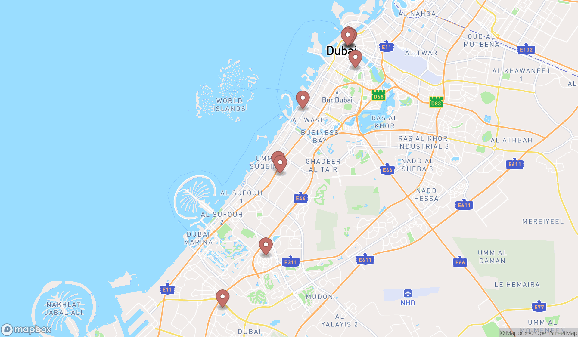 Map showing the ranked soccer stores in Dubai, Dubai
