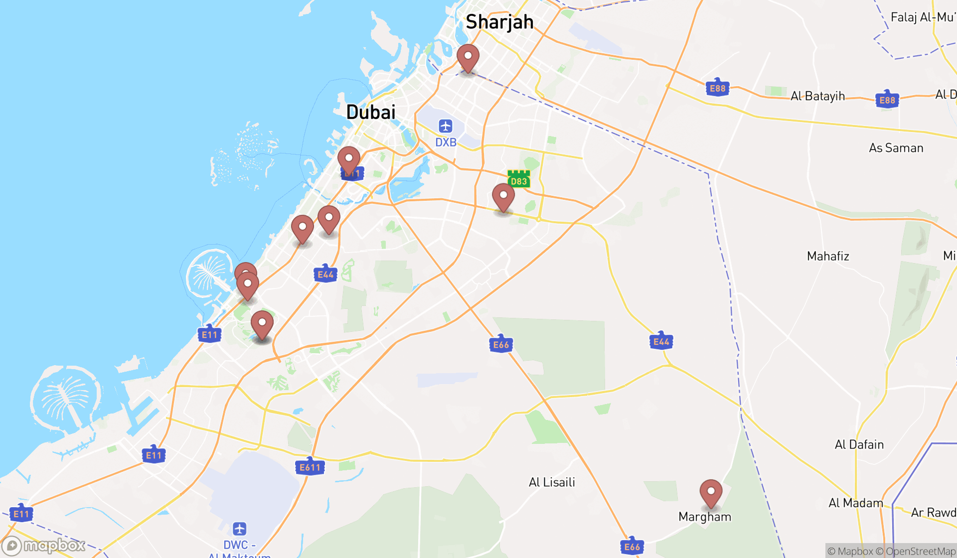 Map showing the ranked social workers in Dubai, Dubai