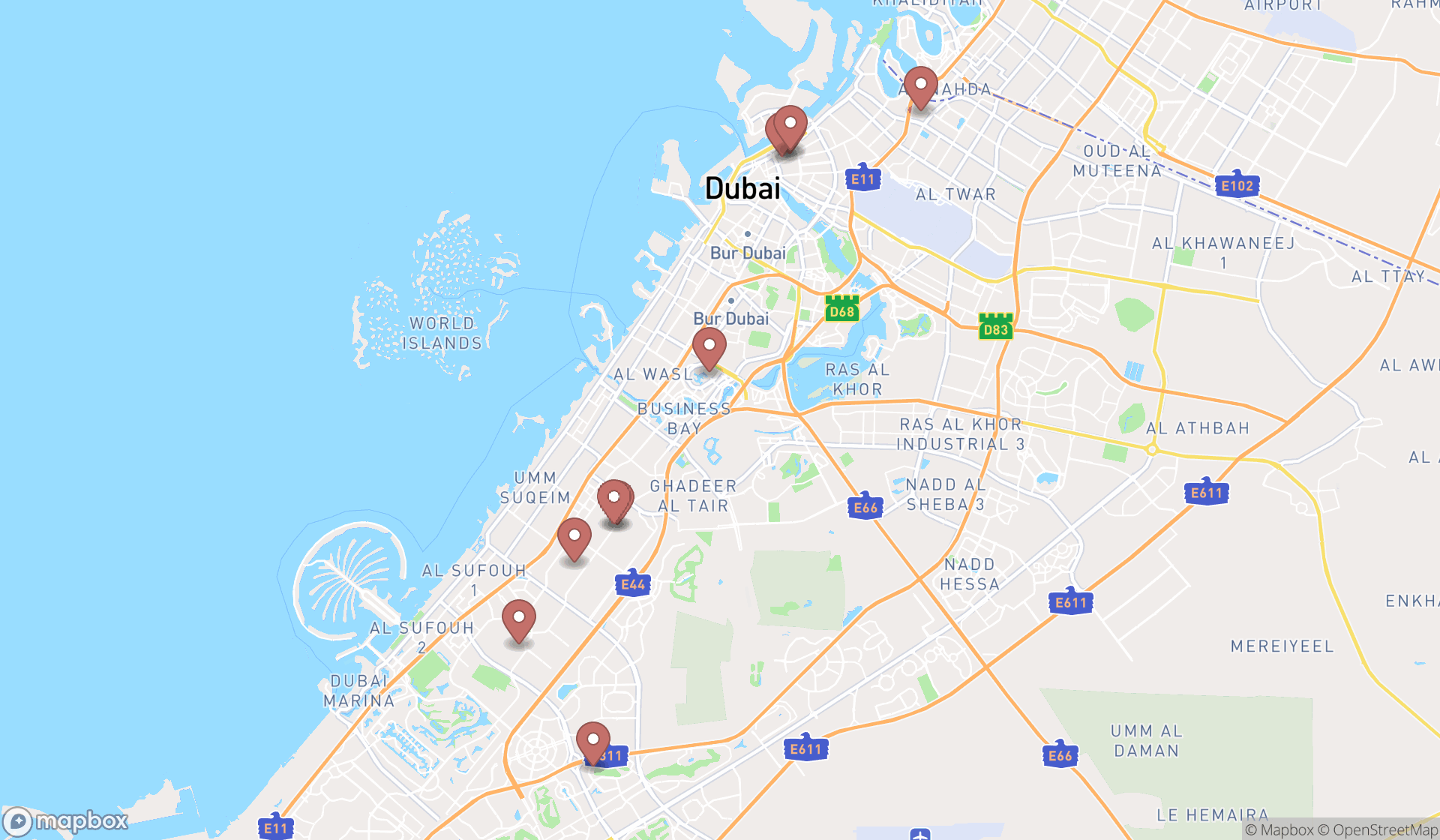 Map showing the ranked sofa stores in Dubai, Dubai