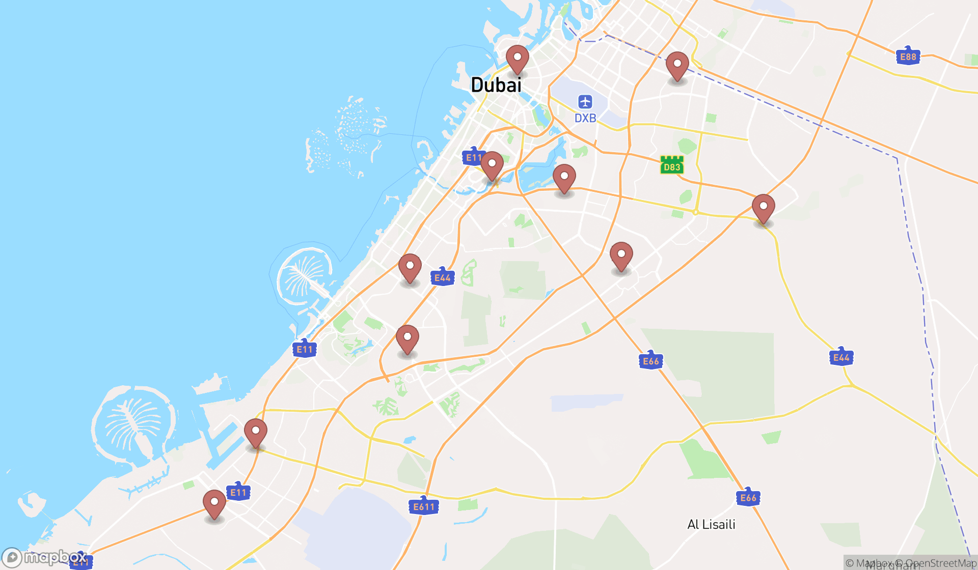 Map showing the ranked soft drinks shops in Dubai, Dubai