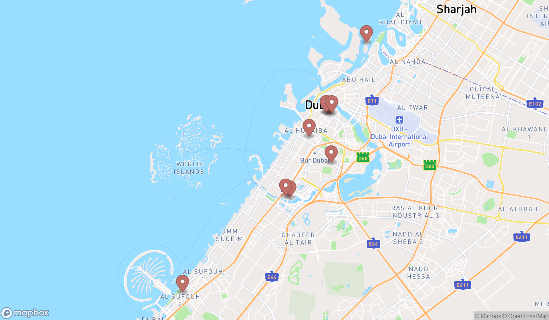 Map showing the ranked software training institutes in Dubai, Dubai