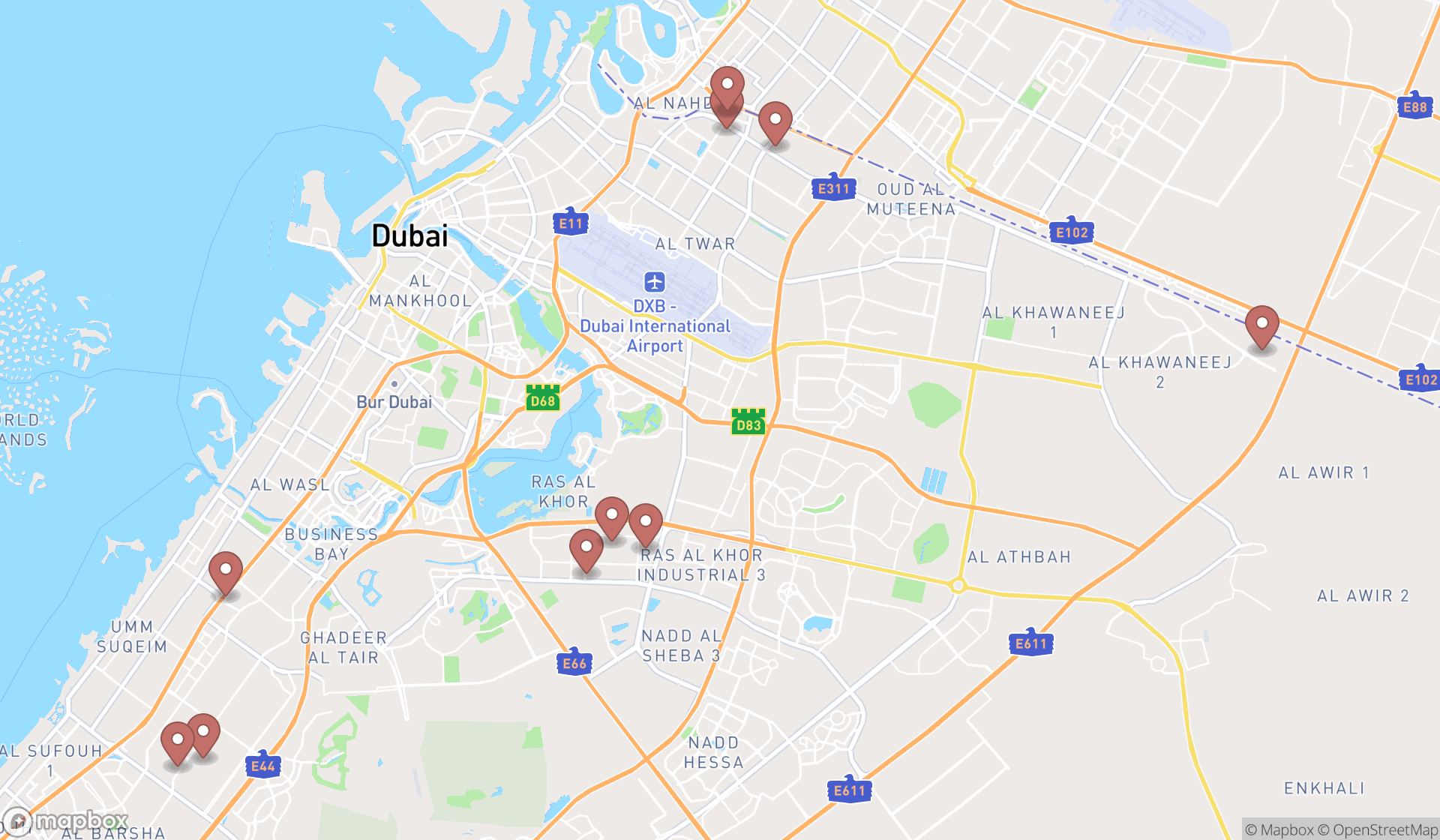 Map showing the ranked soil testing services in Dubai, Dubai
