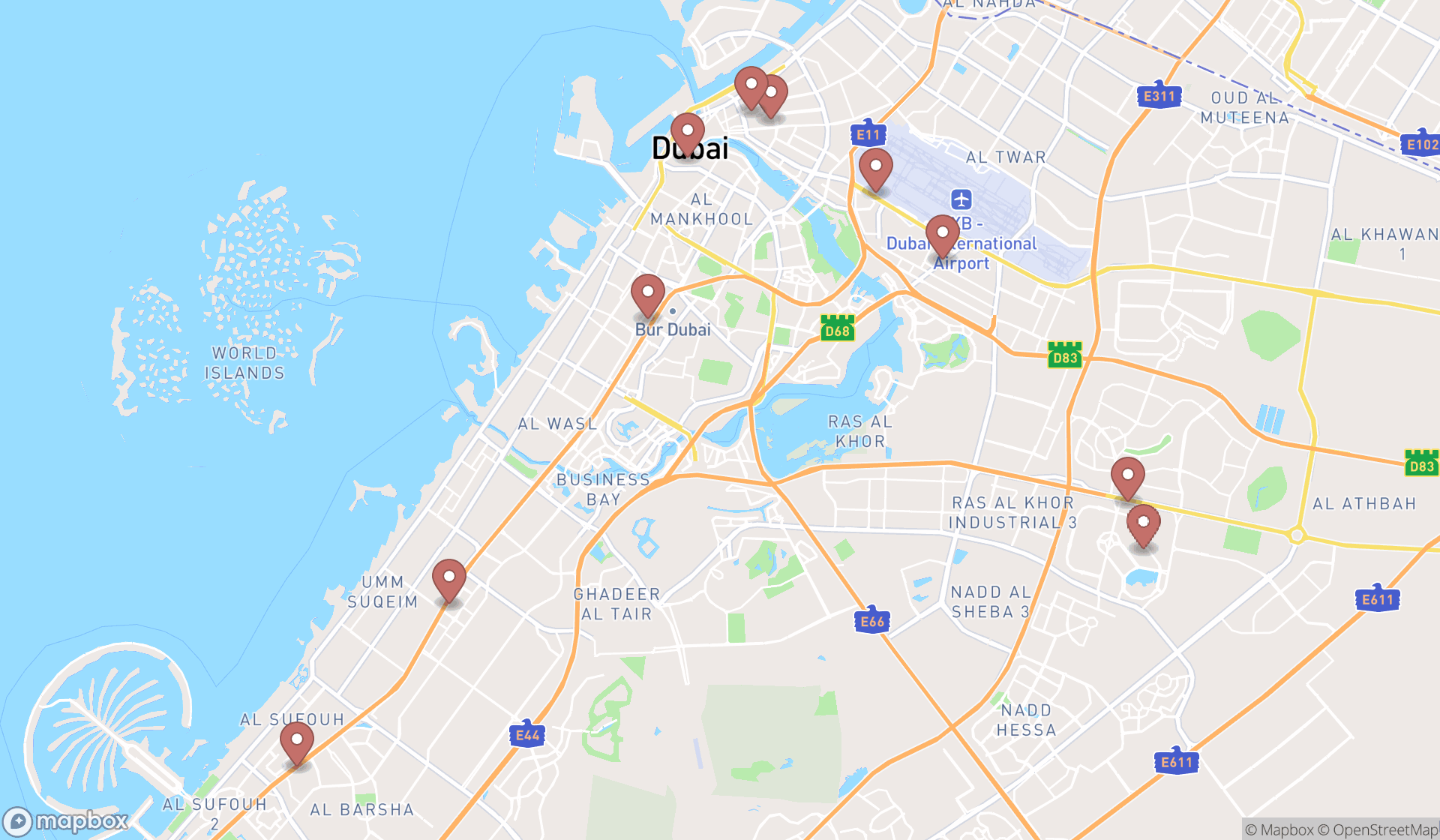 Map showing the ranked solar energy companies in Dubai, Dubai