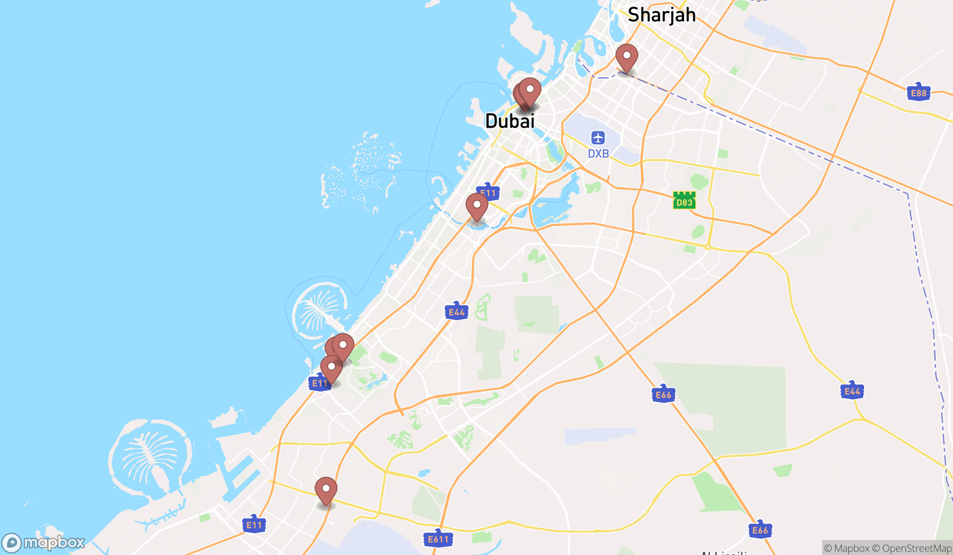 Map showing the ranked solar energy equipment suppliers in Dubai, Dubai