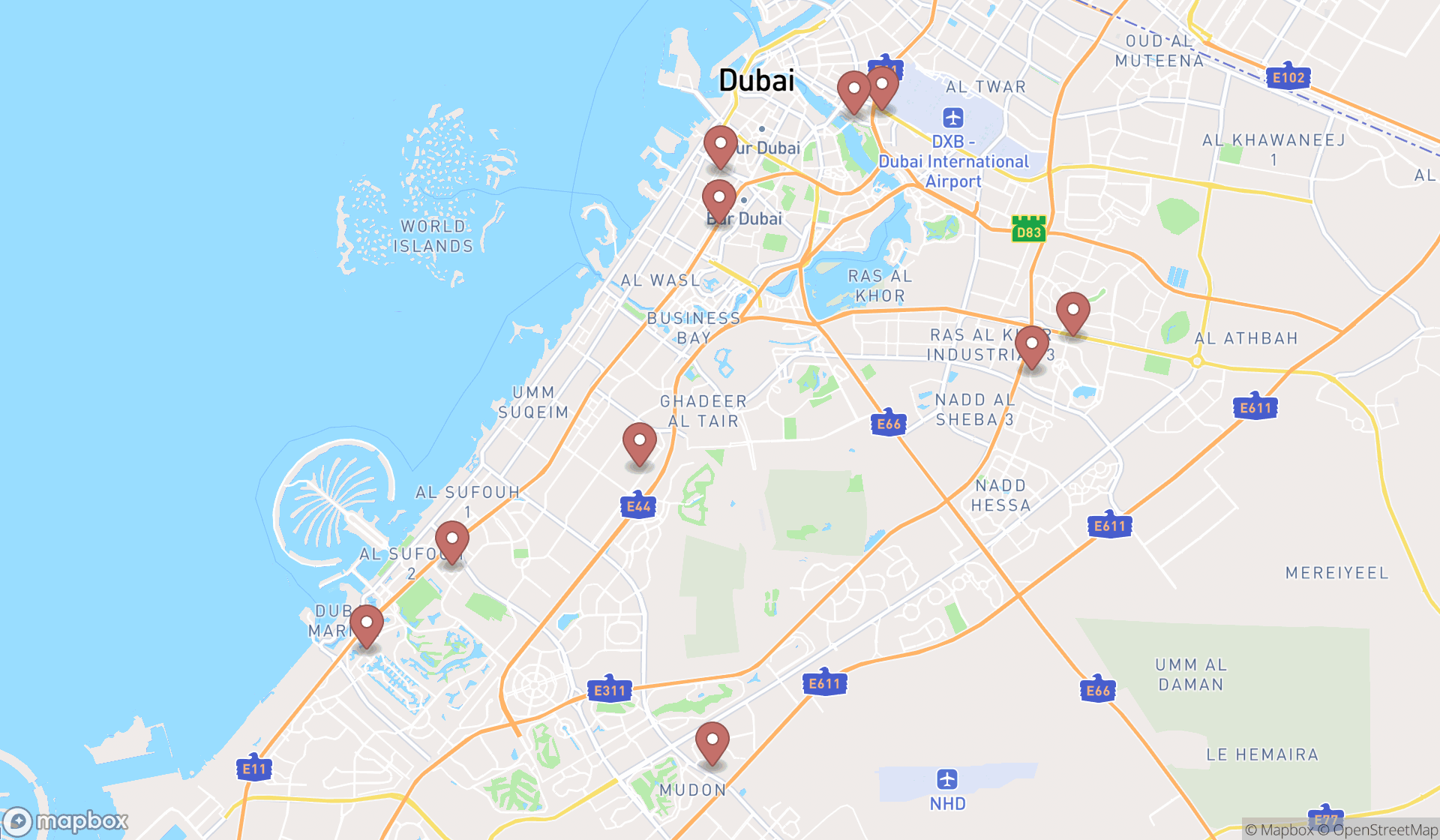 Map showing the ranked solar energy system services in Dubai, Dubai