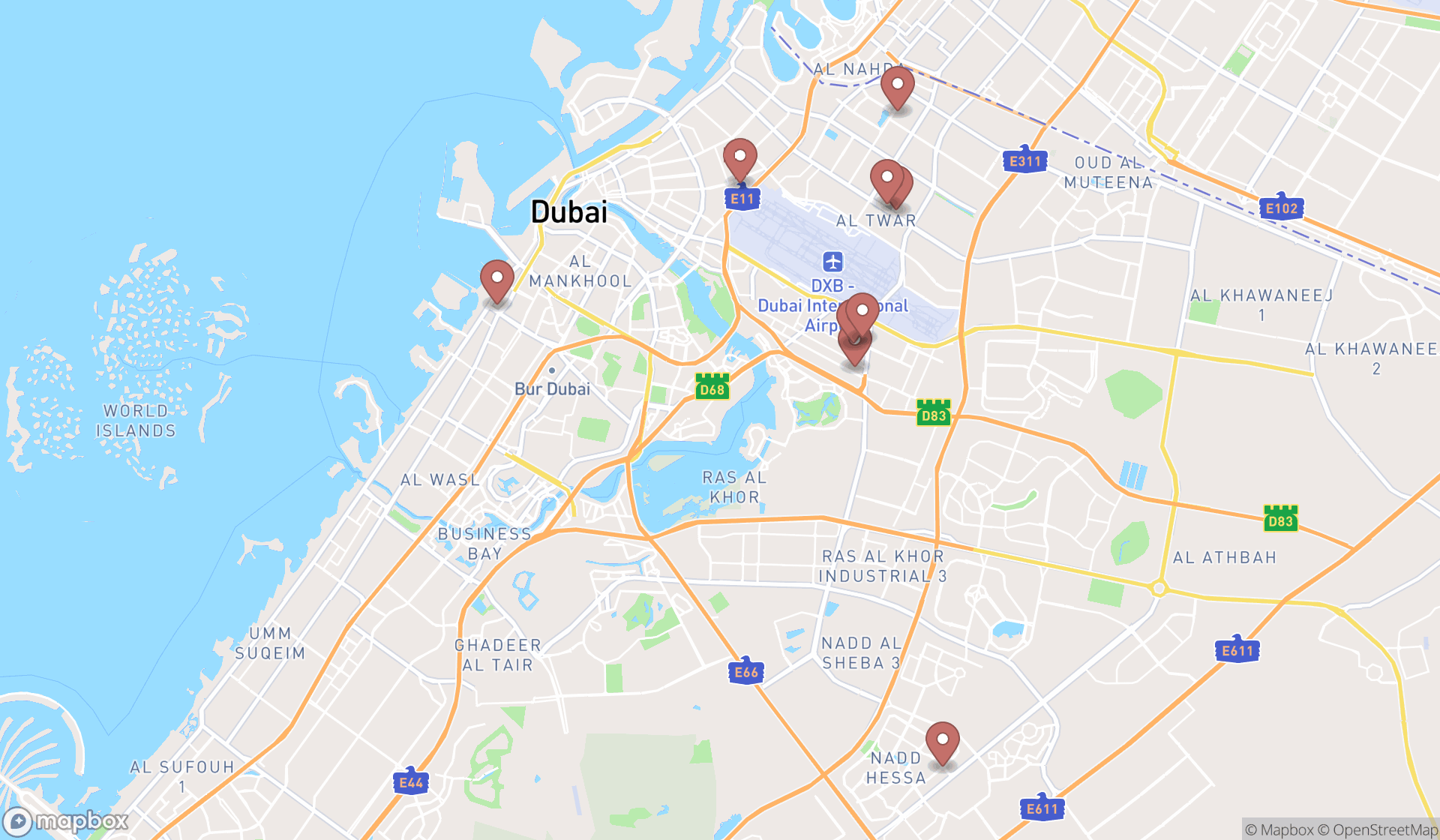 Map showing the ranked solar hot water system suppliers in Dubai, Dubai