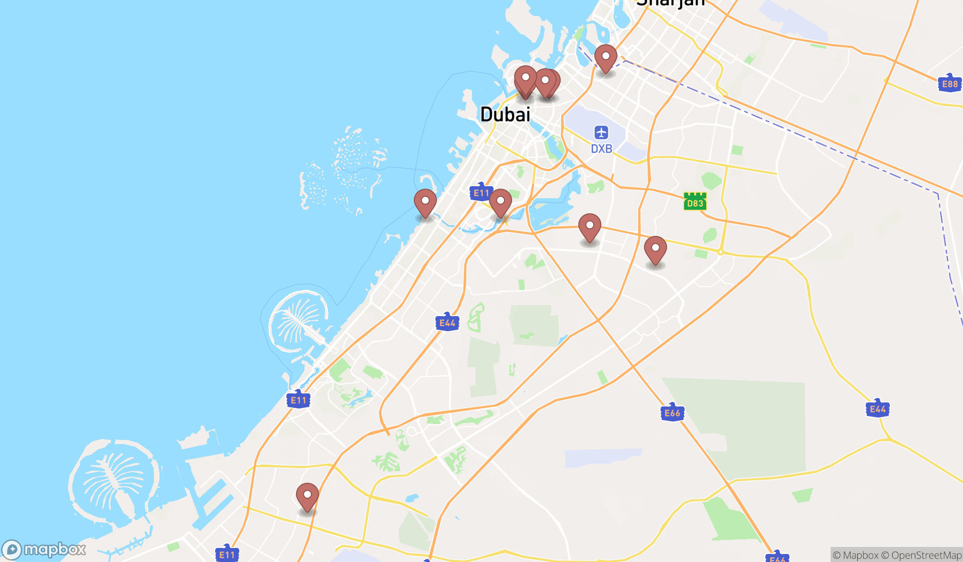 Map showing the ranked soup kitchens in Dubai, Dubai