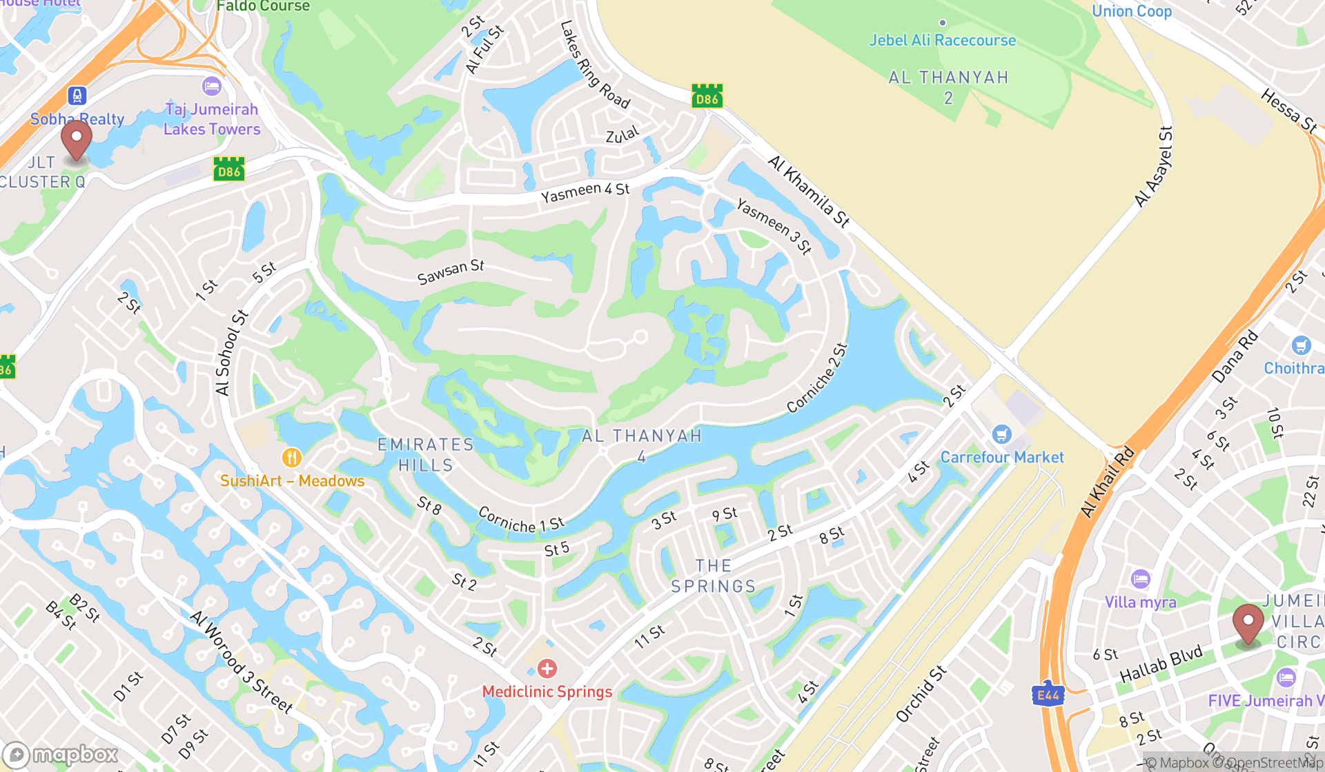 Map showing the ranked south american restaurants in Dubai, Dubai