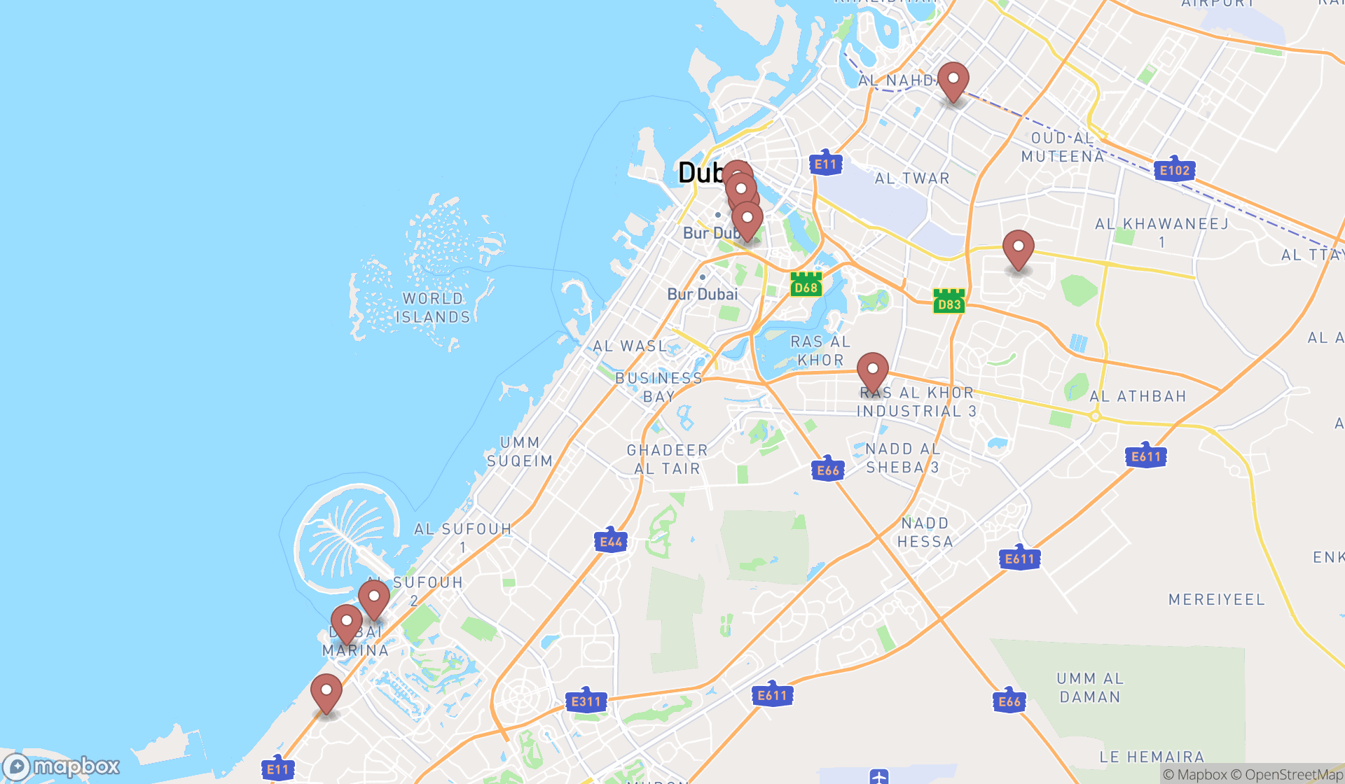 Map showing the ranked south asian restaurants in Dubai, Dubai