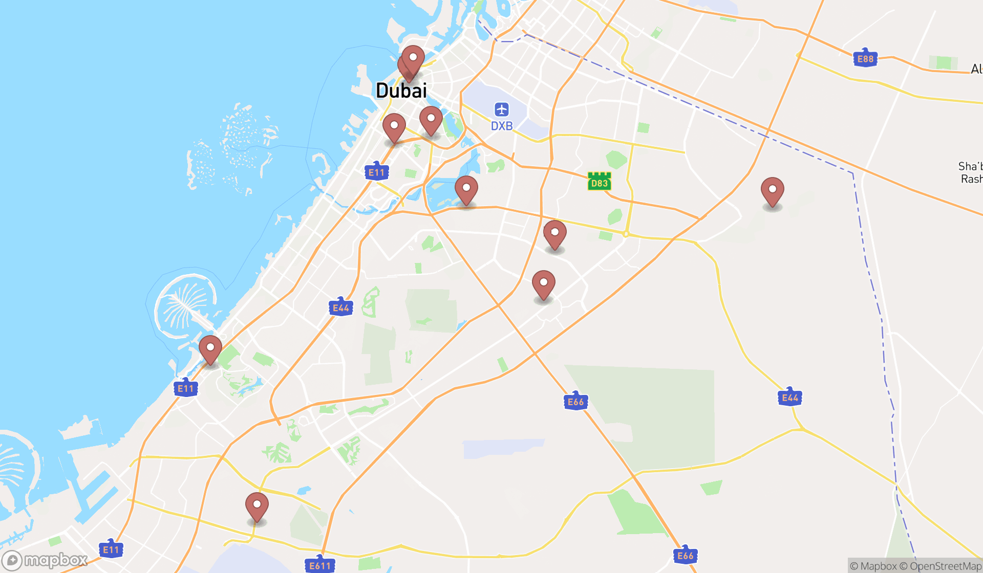 Map showing the ranked souvenir manufacturers in Dubai, Dubai