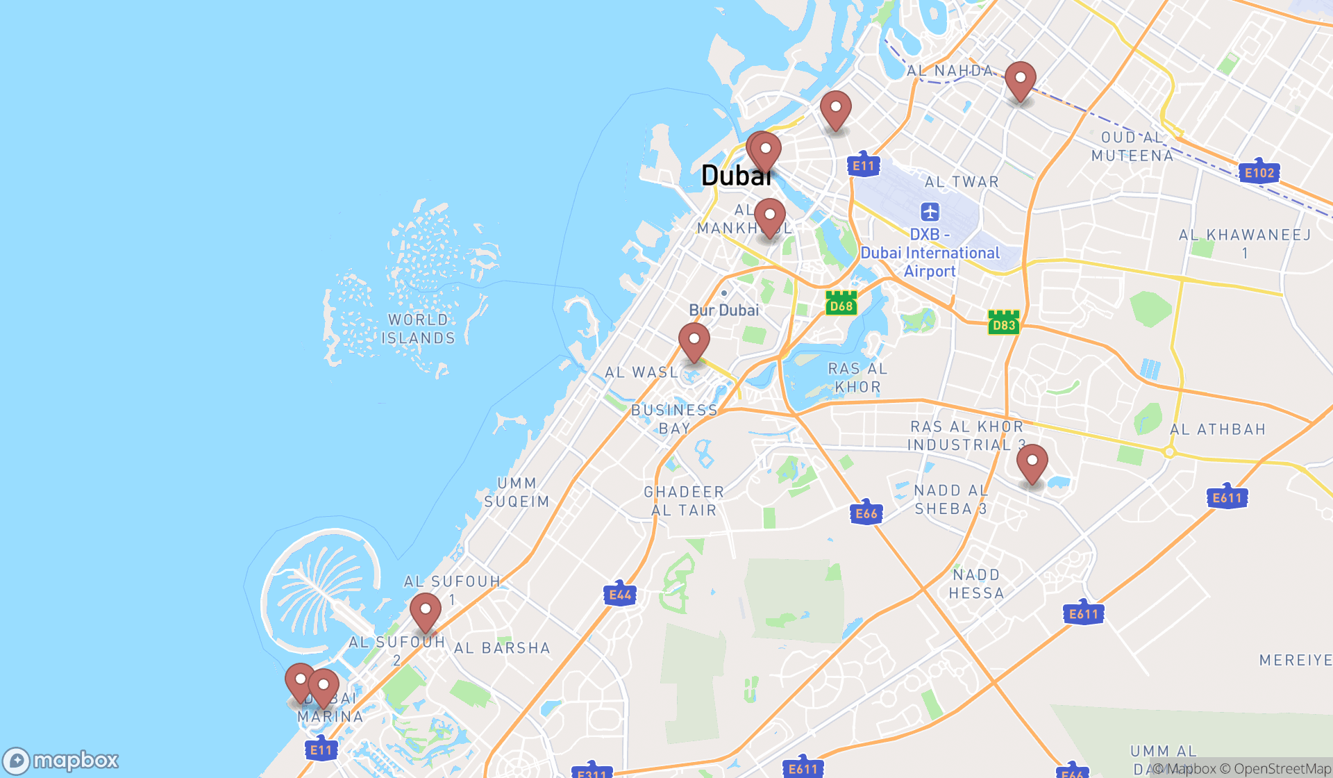 Map showing the ranked souvenir stores in Dubai, Dubai