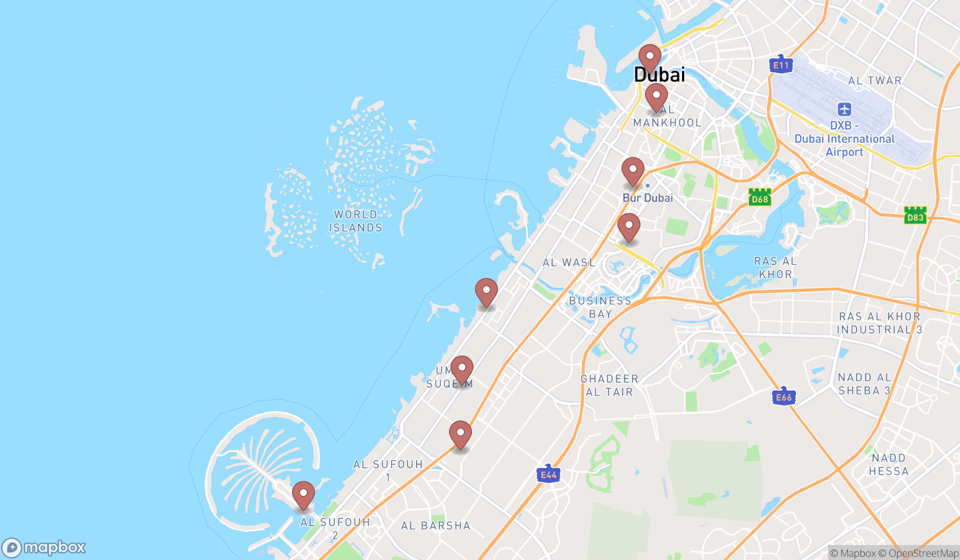 Map showing the ranked spa gardens in Dubai, Dubai