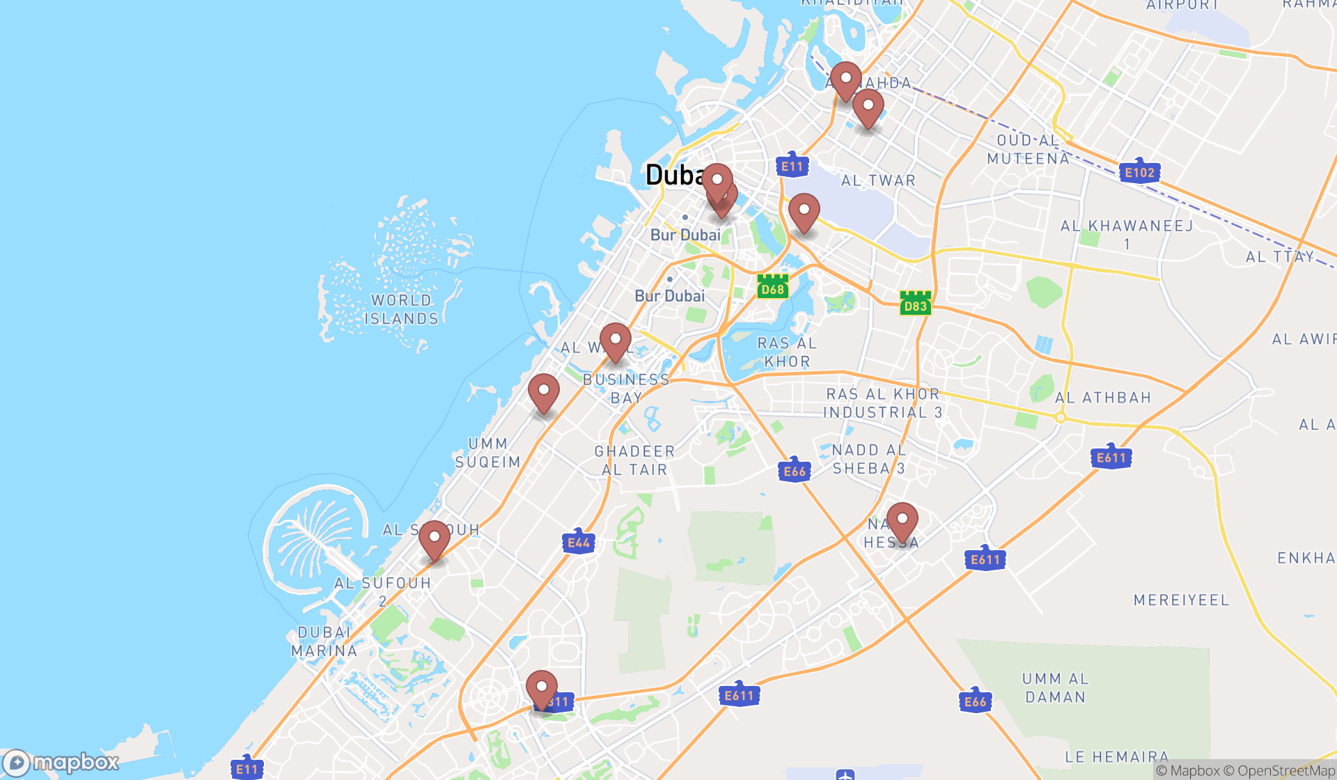 Map showing the ranked special education schools in Dubai, Dubai