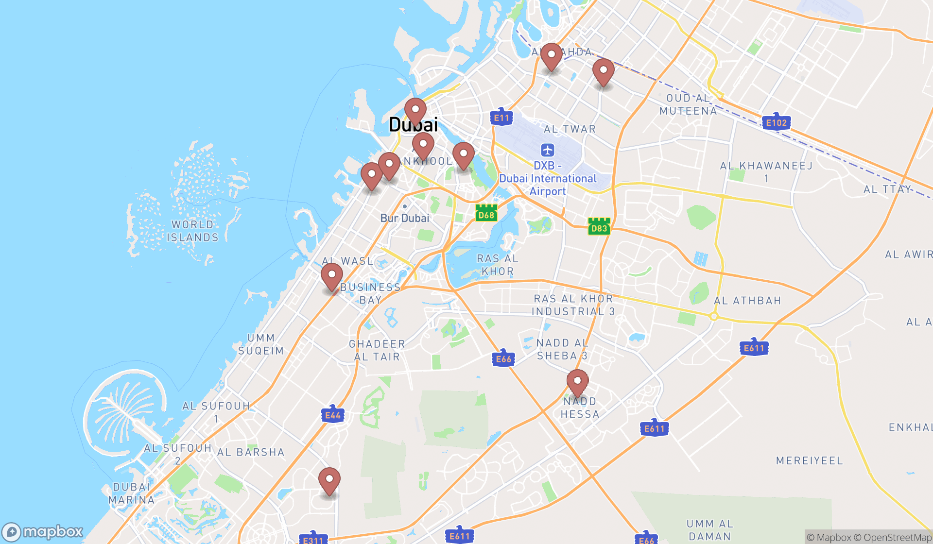 Map showing the ranked specialized hospitals in Dubai, Dubai