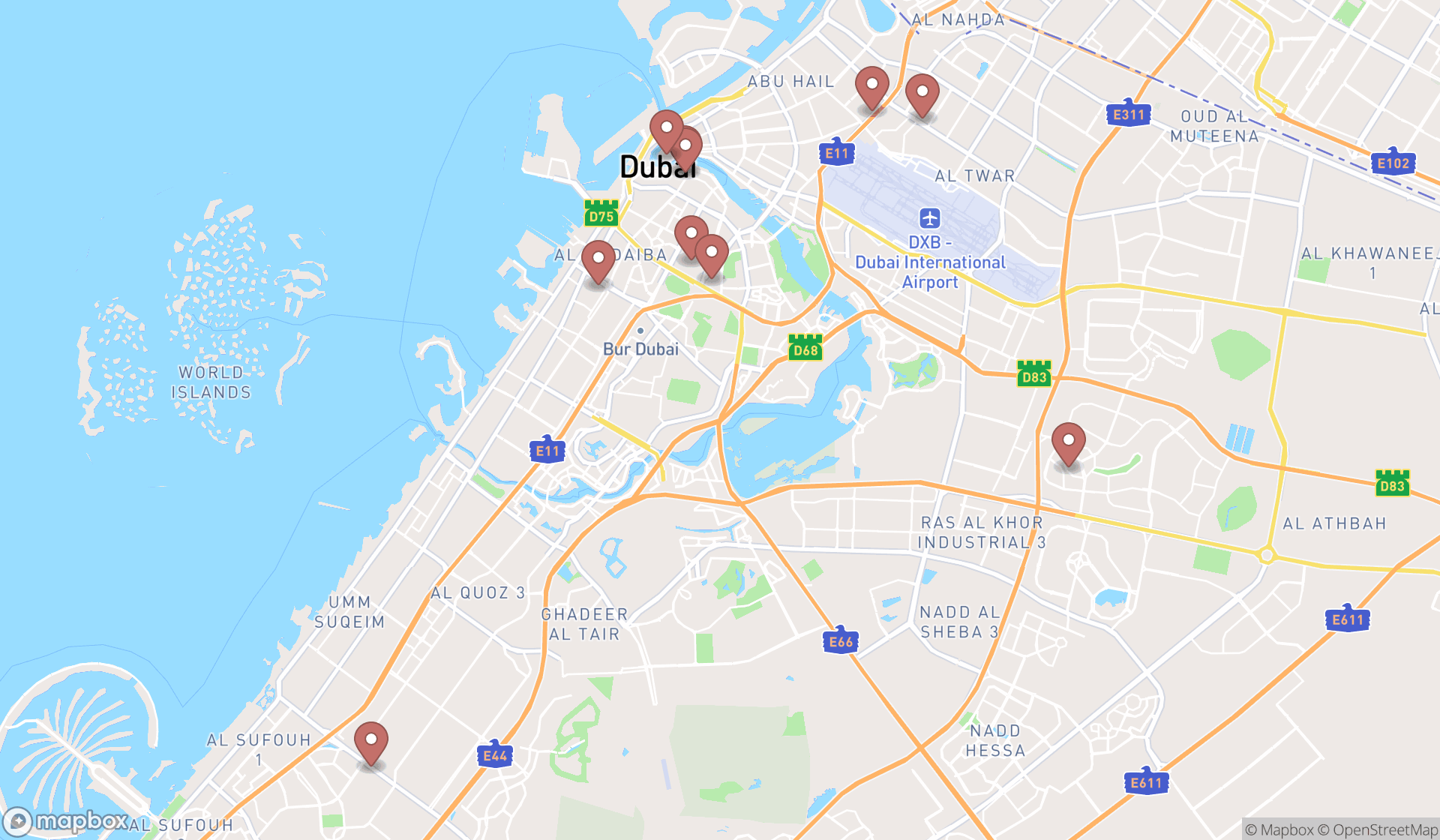 Map showing the ranked spice stores in Dubai, Dubai