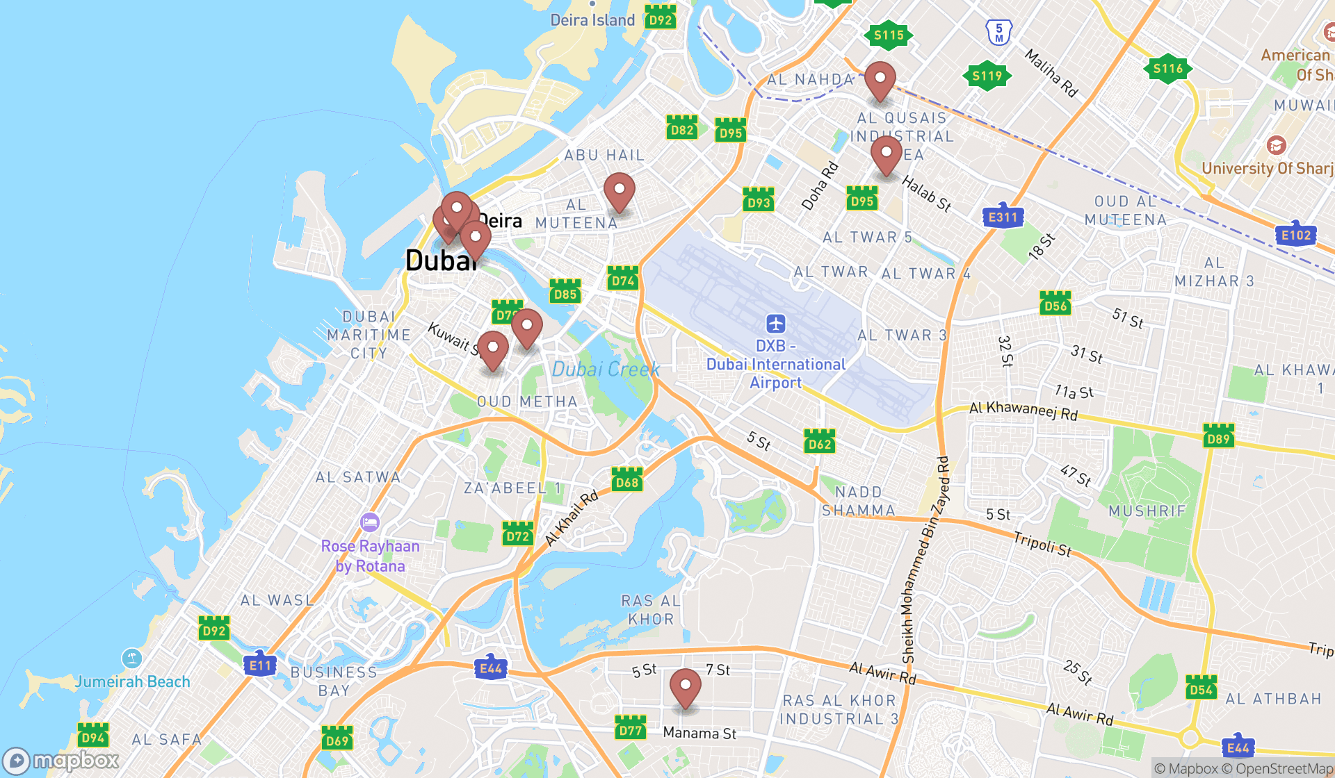 Map showing the ranked spice wholesalers in Dubai, Dubai