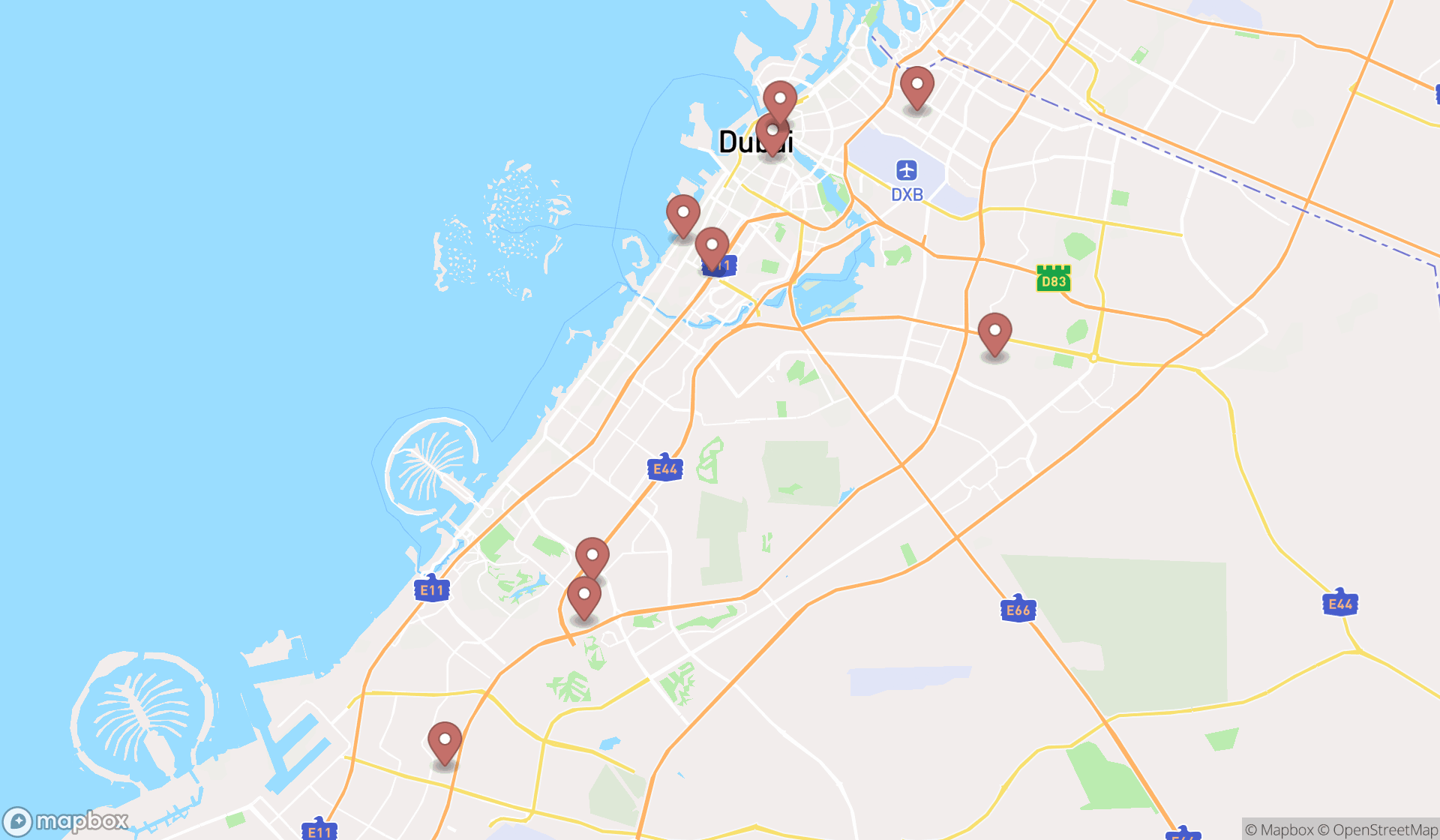 Map showing the ranked spiritist centers in Dubai, Dubai
