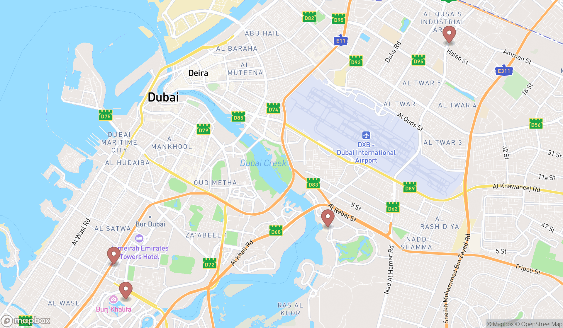Map showing the ranked sporting goods shops in Dubai, Dubai