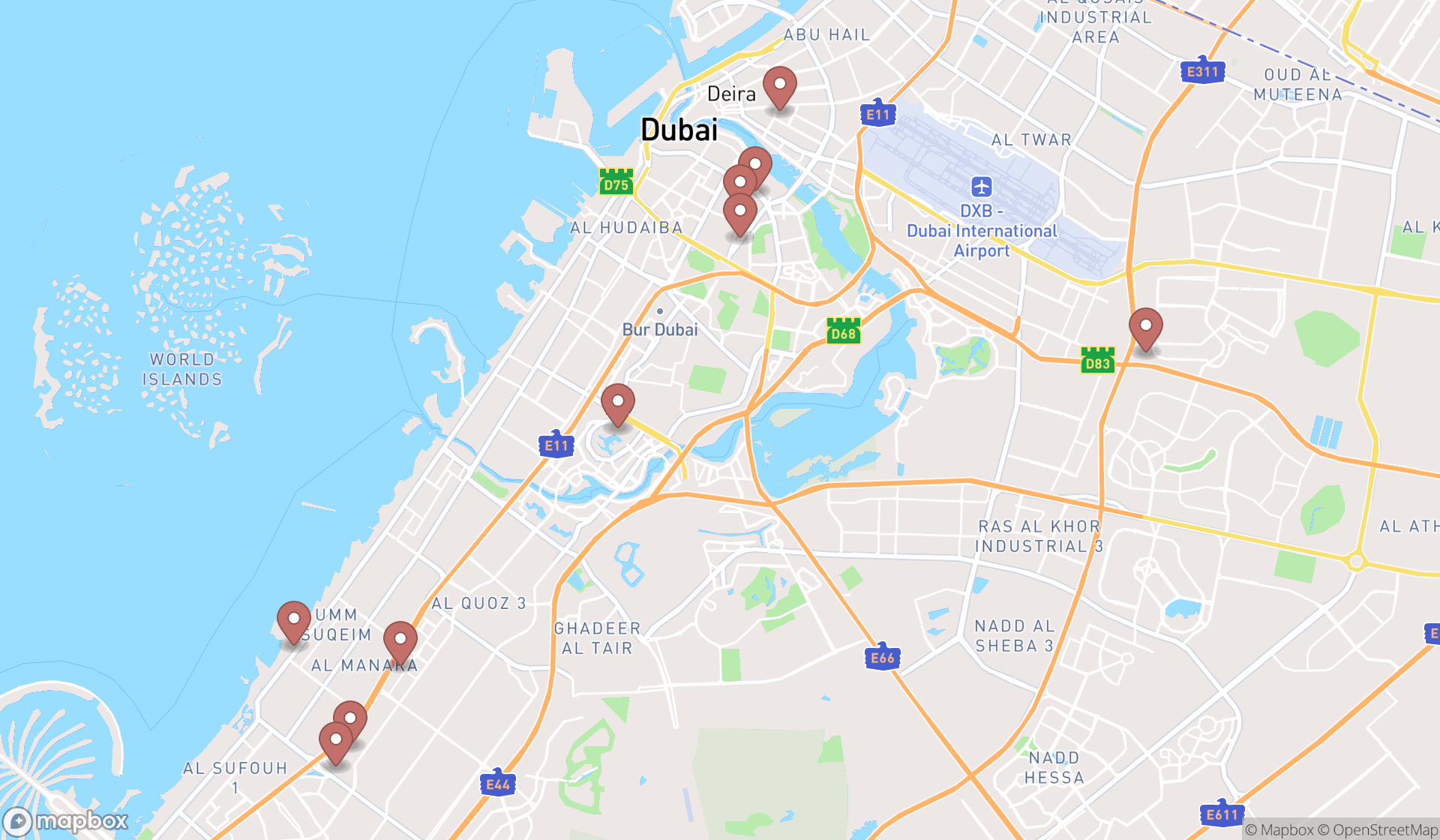 Map showing the ranked sporting goods stores in Dubai, Dubai