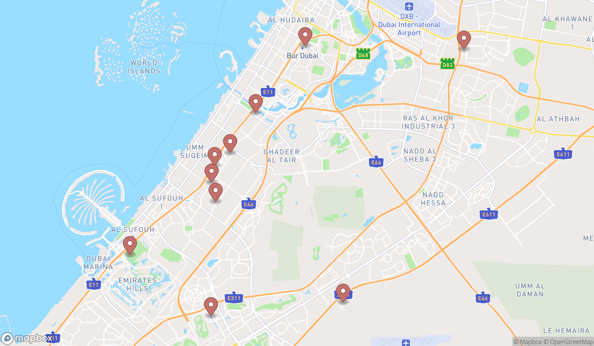 Map showing the ranked sports complexes in Dubai, Dubai