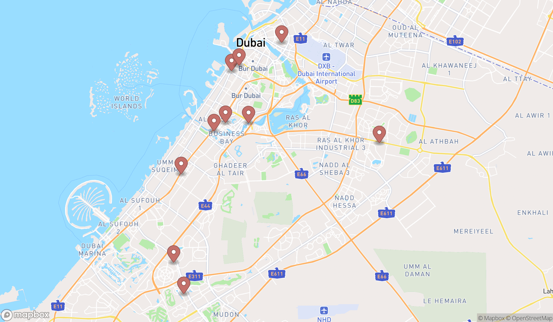 Map showing the ranked sports massage therapists in Dubai, Dubai
