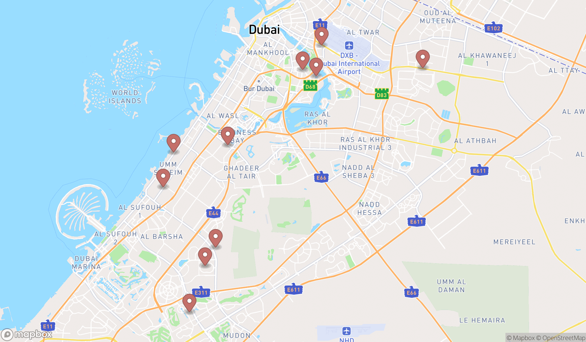 Map showing the ranked sports medicine clinics in Dubai, Dubai