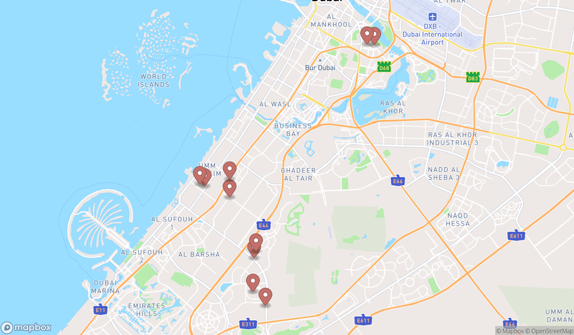 Map showing the ranked sports medicine physicians in Dubai, Dubai