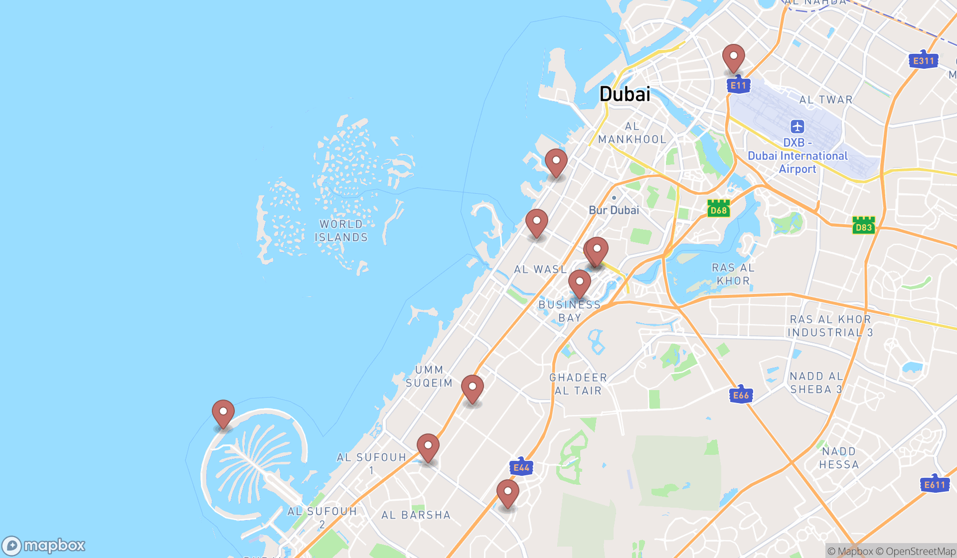 Map showing the ranked sports memorabilia stores in Dubai, Dubai
