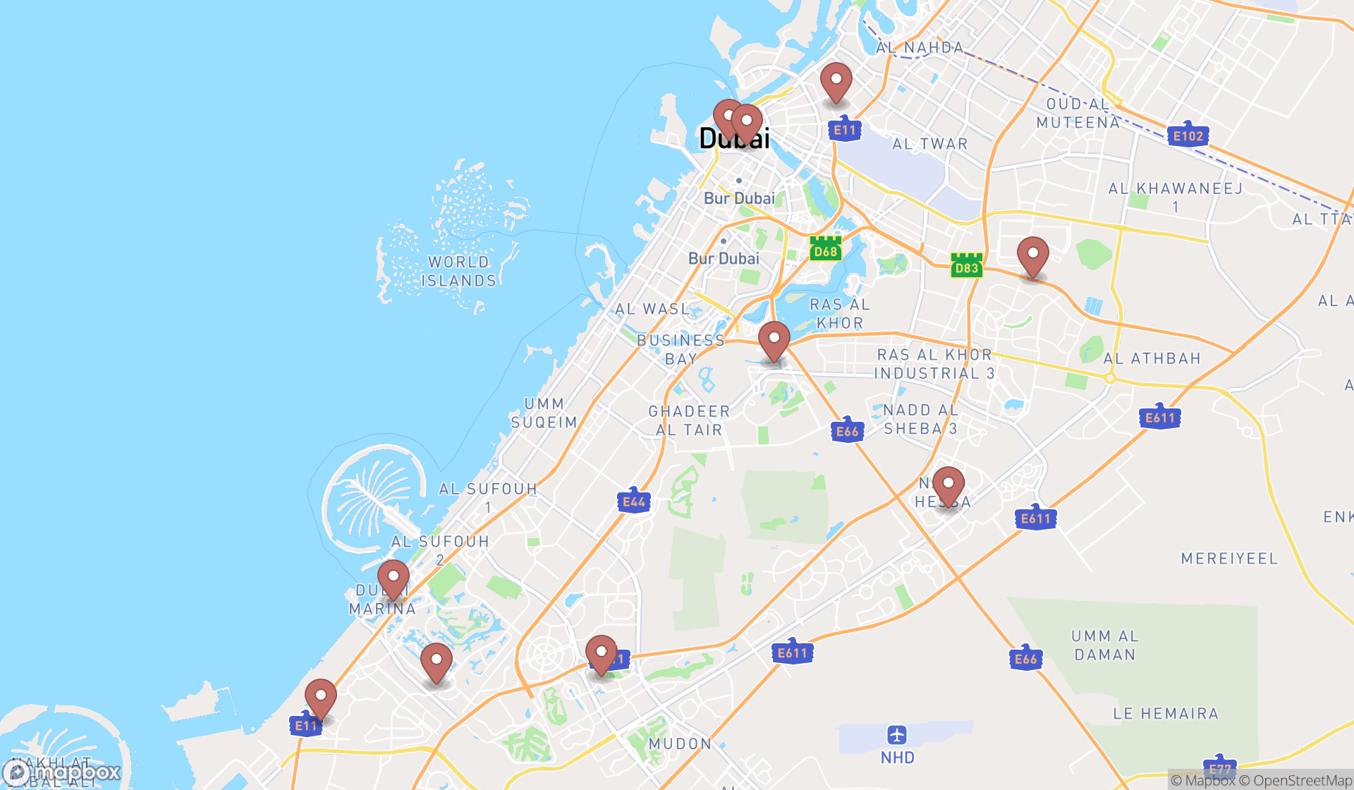 Map showing the ranked sports nutrition stores in Dubai, Dubai