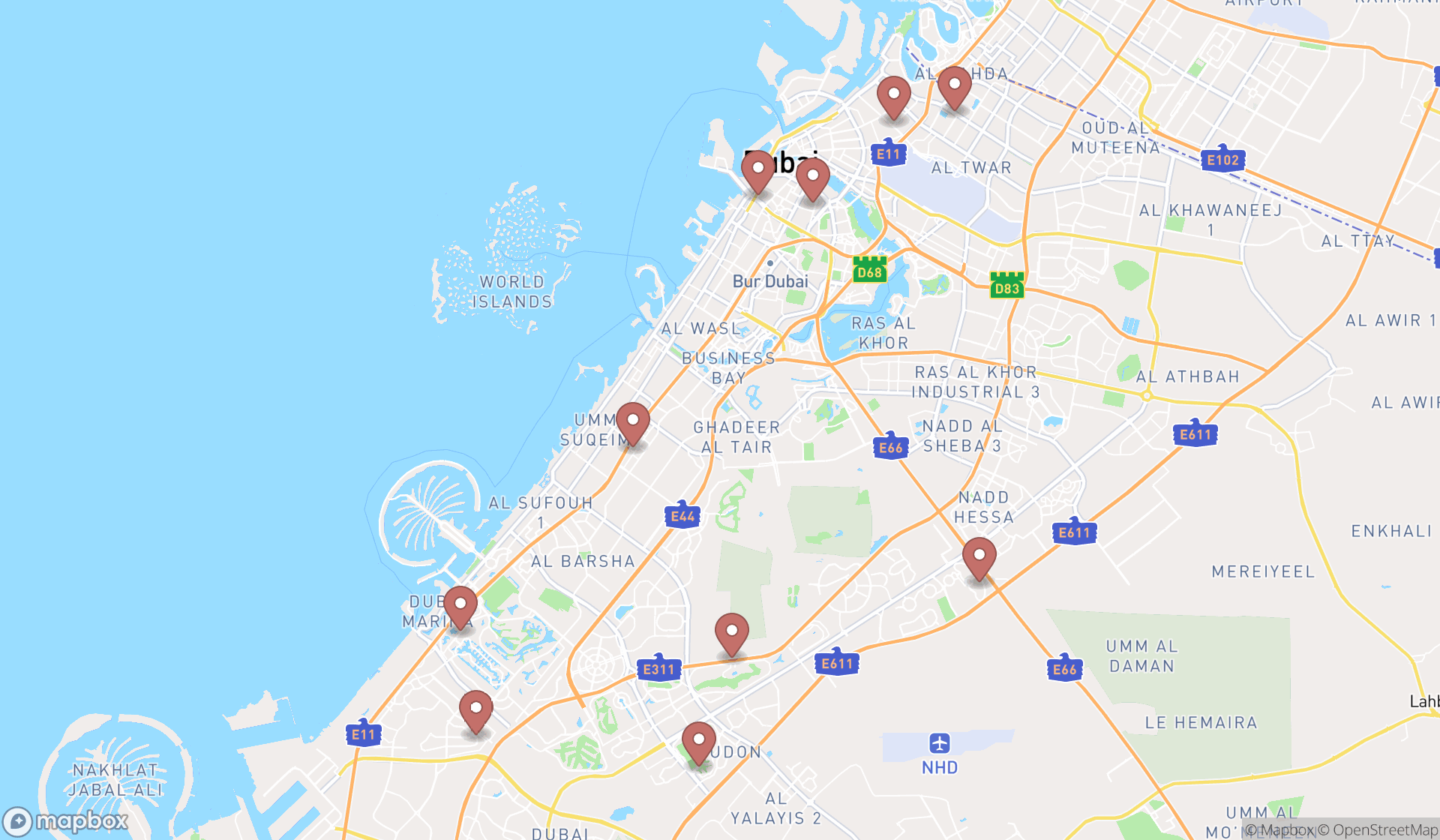 Map showing the ranked sports schools in Dubai, Dubai
