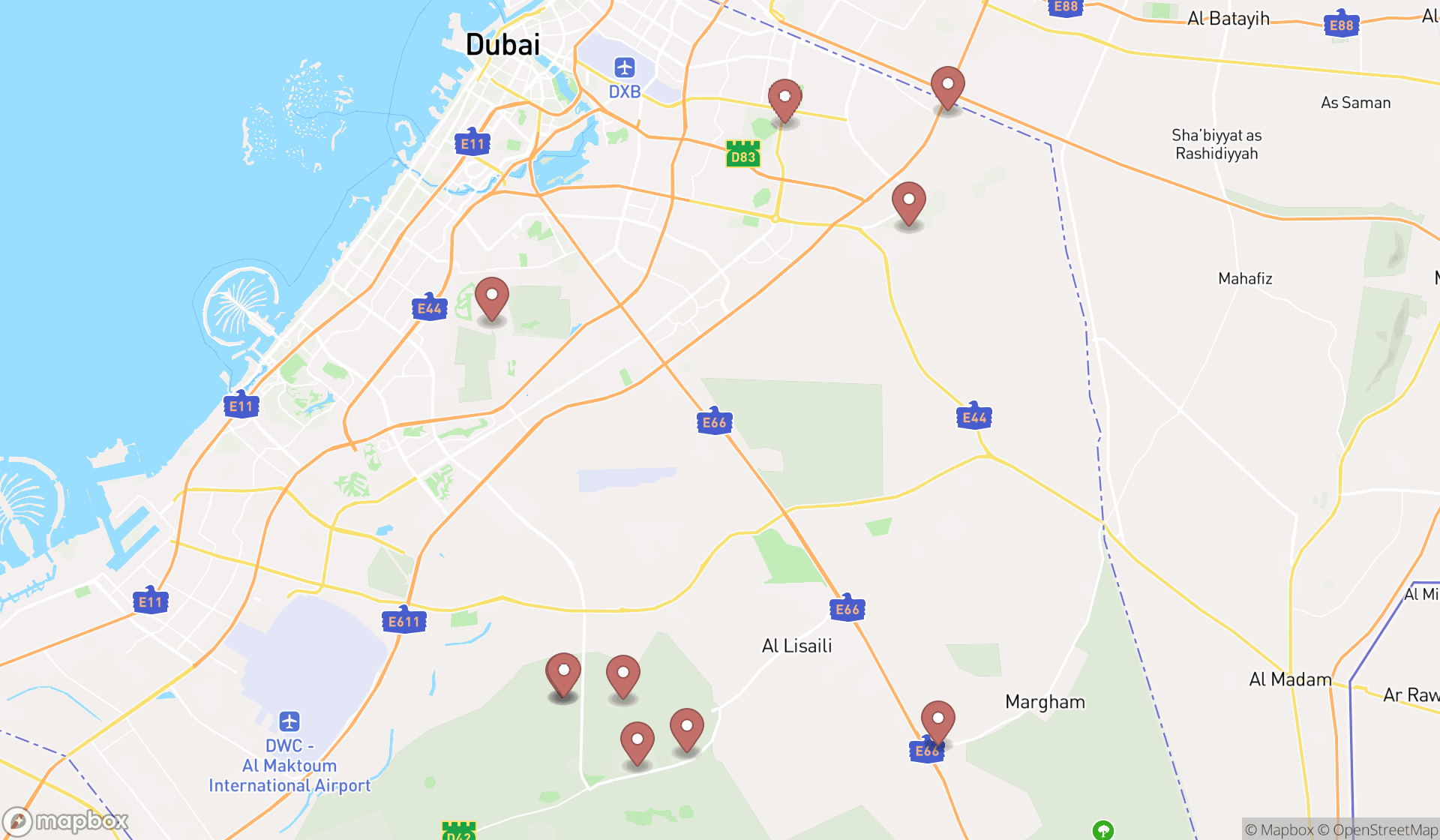 Map showing the ranked stables in Dubai, Dubai