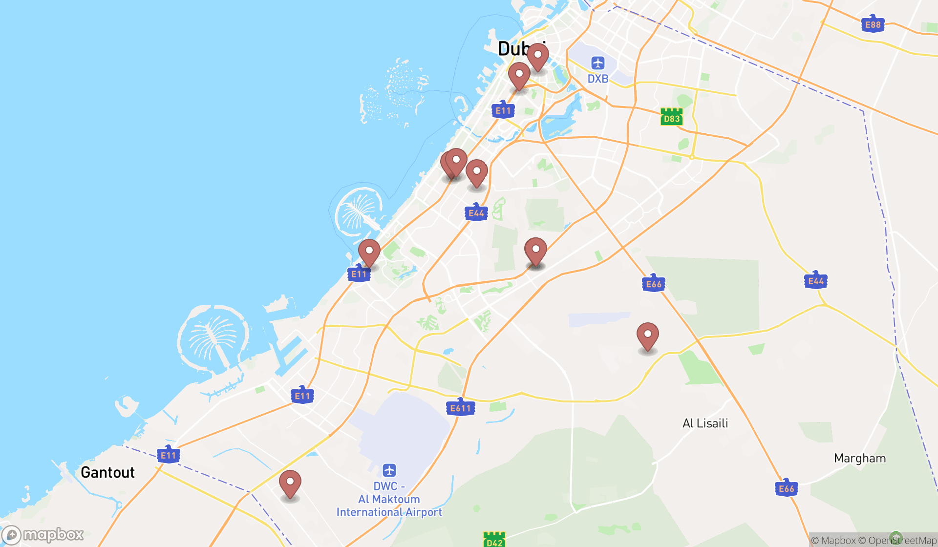 Map showing the ranked stages in Dubai, Dubai