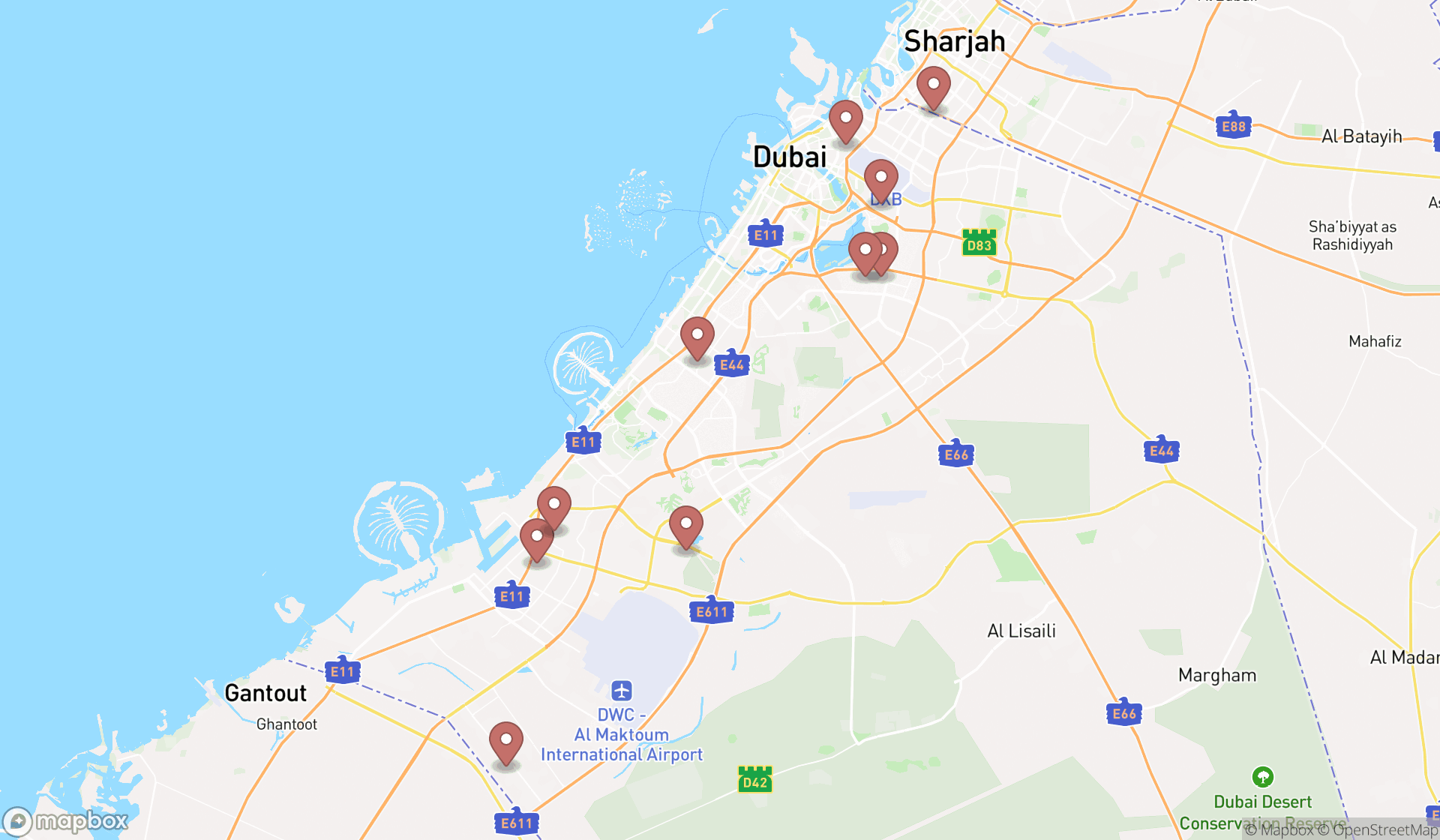 Map showing the ranked stainless steel plants in Dubai, Dubai
