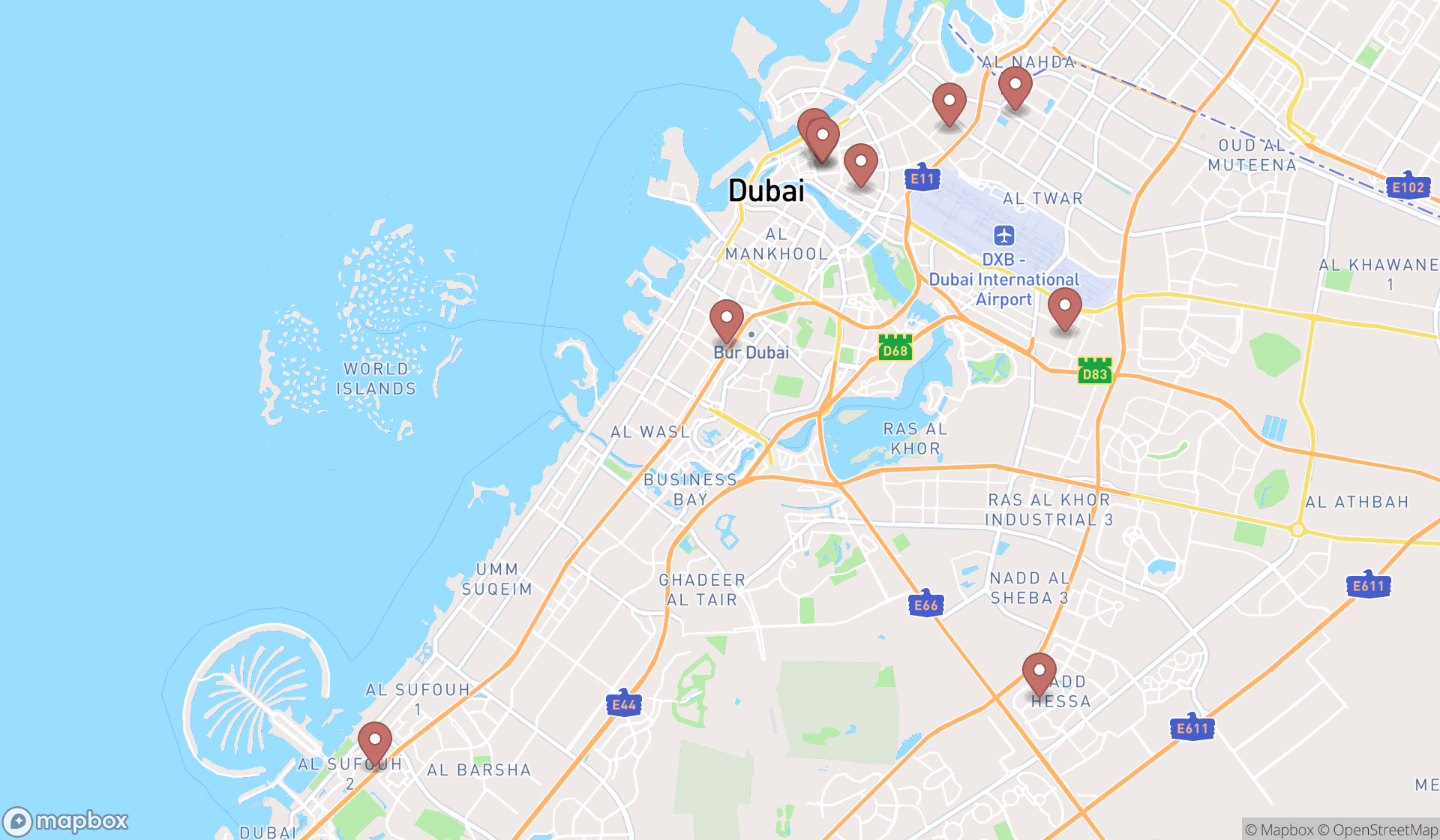 Map showing the ranked stamp shops in Dubai, Dubai