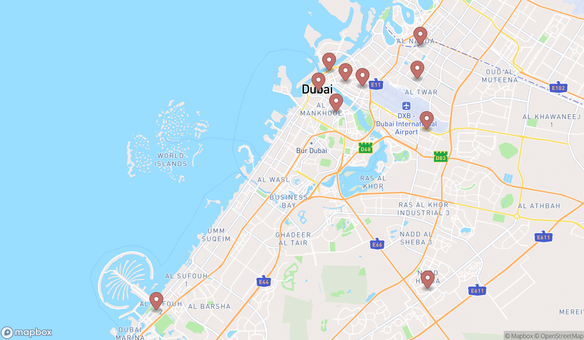Map showing the ranked stationery stores in Dubai, Dubai
