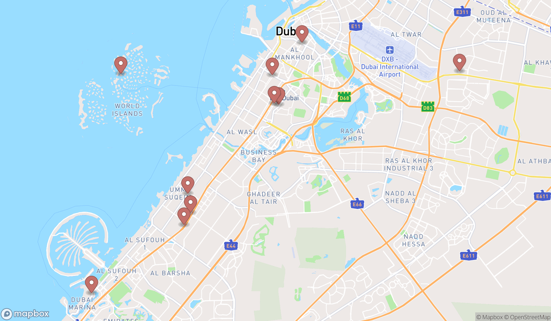 Map showing the ranked std clinics in Dubai, Dubai