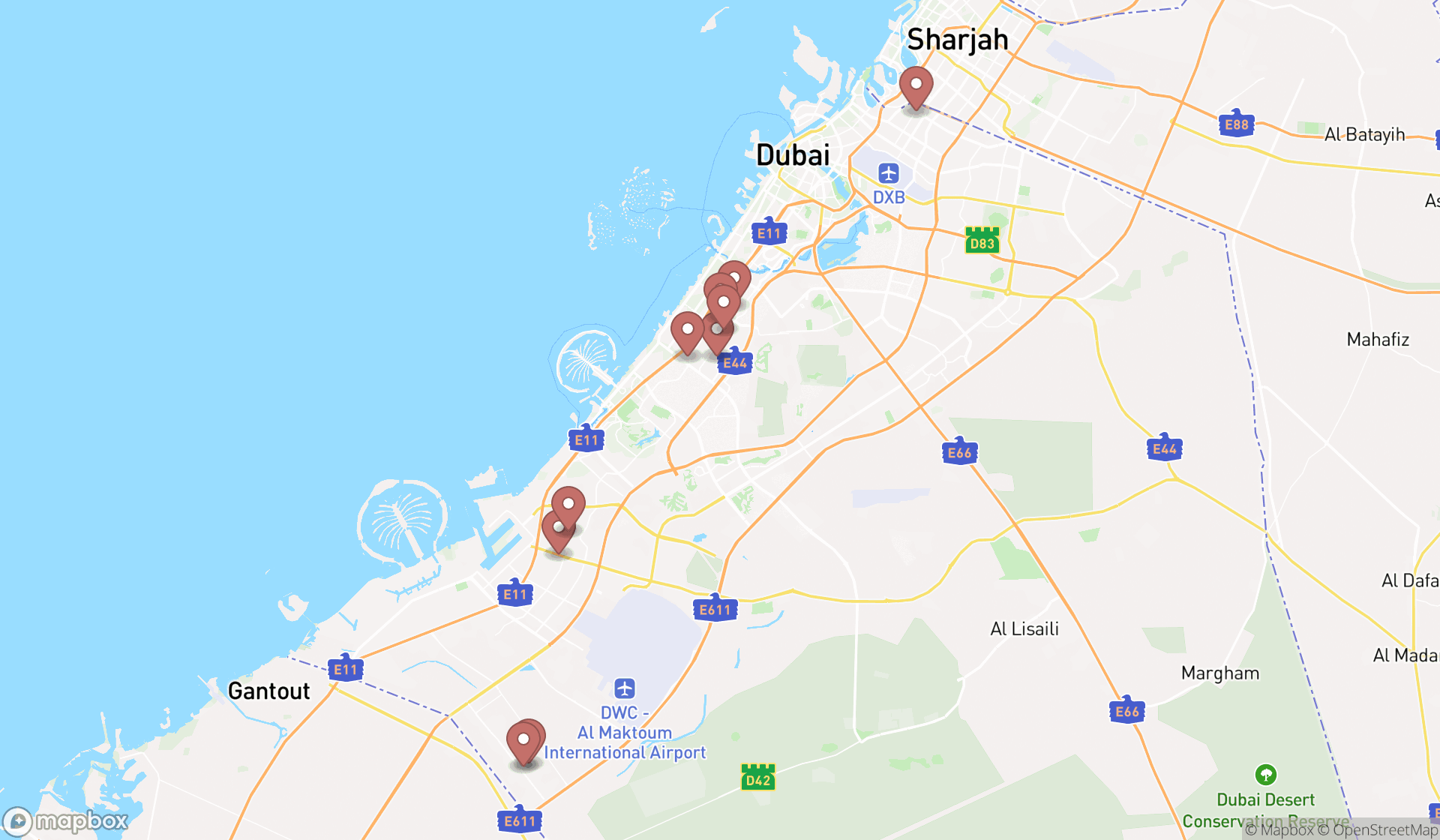 Map showing the ranked steel fabricators in Dubai, Dubai
