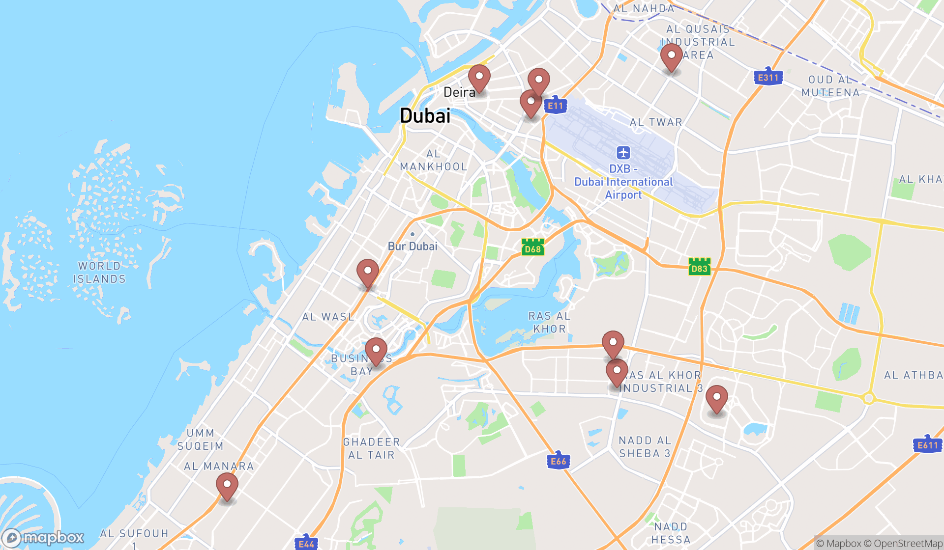 Map showing the ranked steelwork design services in Dubai, Dubai