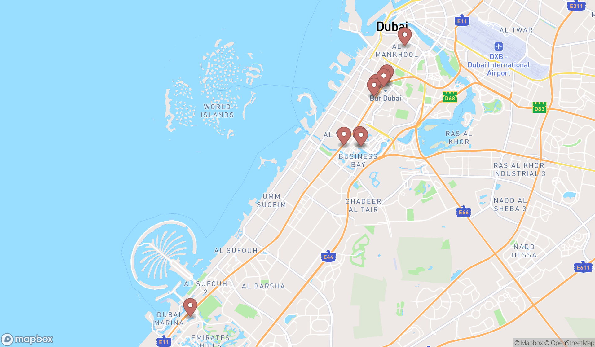 Map showing the ranked stock brokers in Dubai, Dubai
