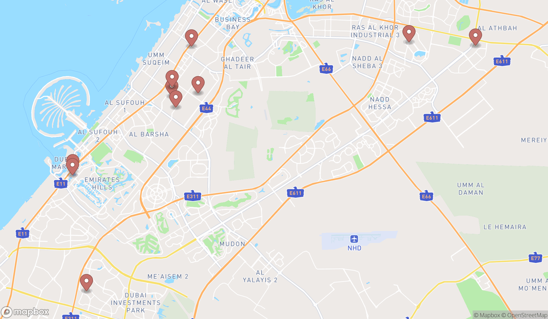 Map showing the ranked stone suppliers in Dubai, Dubai