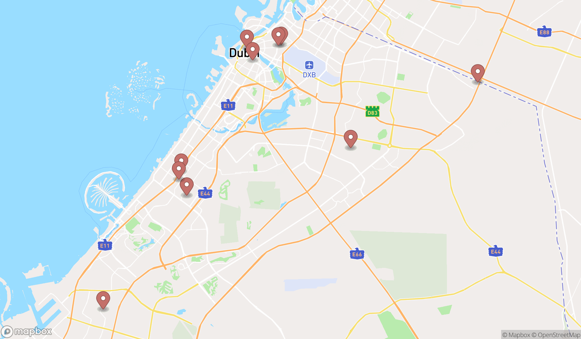 Map showing the ranked store equipment suppliers in Dubai, Dubai
