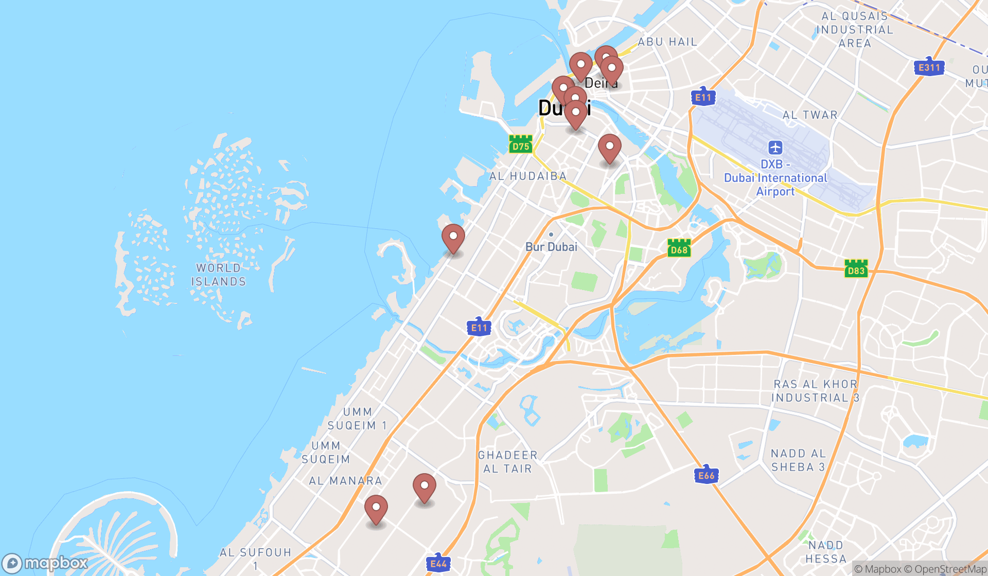 Map showing the ranked stores in Dubai, Dubai