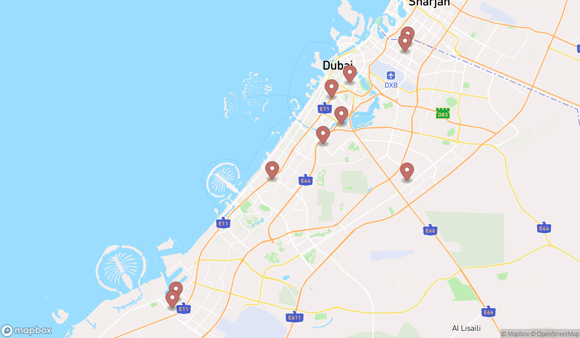Map showing the ranked structural engineers in Dubai, Dubai
